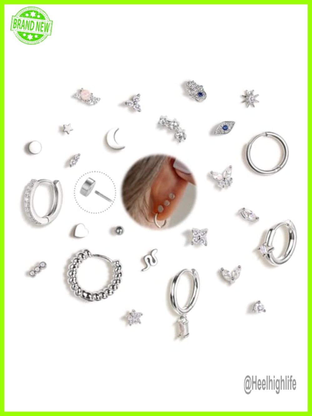 25 Pc Flat Back Earrings Hypoallergenic Surgical Steel 14K Gold Plated